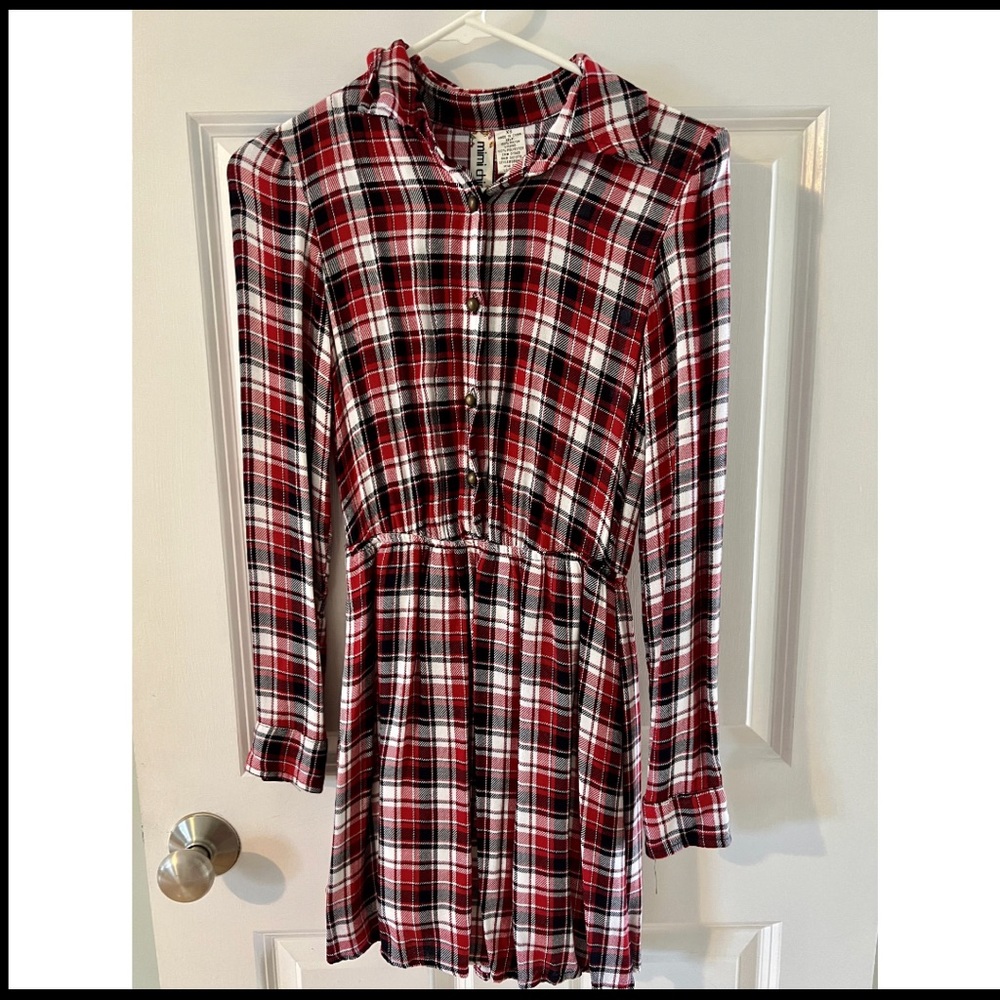 Long sleeve flannel style dress, size xs, brand-mini chica